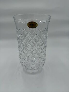 BLOCK Hand Blown Hand Cut Lead Crystal Vase 8" Diamond Pattern Poland‎
